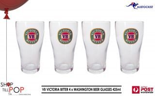 Vb Victoria Bitter 4 X Washington Bell Beer Glasses 425ml Bnwob Man Cave Aussie