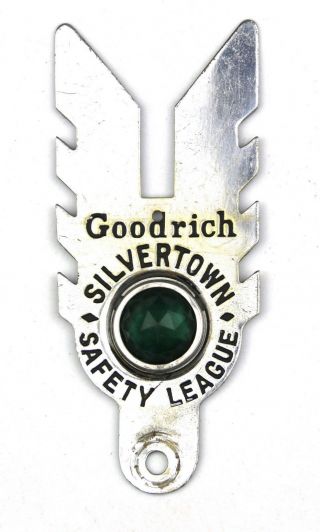 Goodrich Silvertown Safety League License Plate Topper W/ Green Glass Reflector