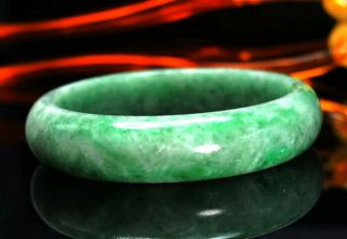 Antique Chinese Translucent Icy Apple Green Jade Stone Bangle Bracelet 63mm Rare