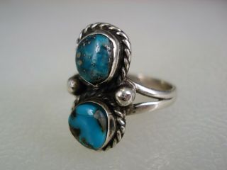Old Navajo Sterling Silver Ropework & Morenci Pyrite Turquoise Ring Sz 9.  5