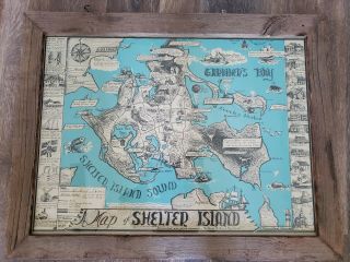 1966 Edith Shepherd Pictorial Map Of Shelter Island,  Long Island Framed Rare