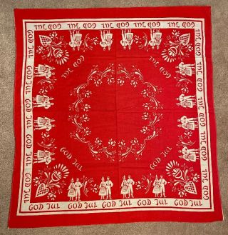 Vintage Swedish Tablecloth - Centercloth,  God Jul,  Merry Christmas