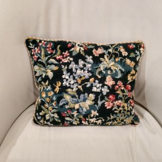 Vintage Hand Made Needlepoint Floral Pillow