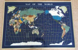 Huge Gemstone Globe World Map Lapis Blue Inlaid Precious Stones Framed Very Rare