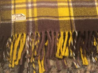 Vintage Faribo Wool Throw Blanket Plaid Yellow Brown Camping 48”x48” Loomed
