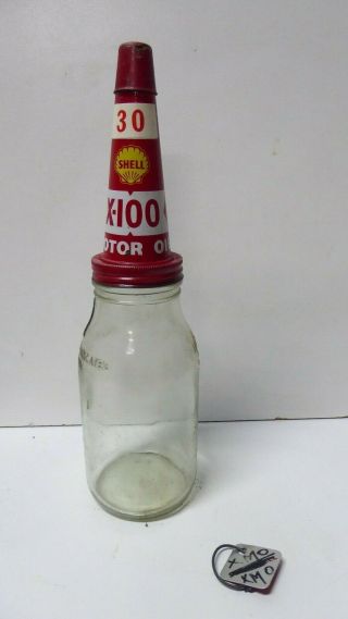 Vintage Embossed Litre Shell X100 Motor Oil Bottle Petrol Station Garage Estate