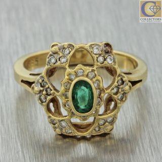 Franklin Vintage Estate 14k Solid Yellow Gold.  55ctw Emerald Diamond Ring