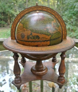 Vintage Italian Wooden Old World Globe With Zodiac Symbols 11 - 1/2 " High