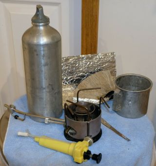 Msr Model 9a Stove,  Sigg Fuel Bottle,  Yellow Pump,  Vintage