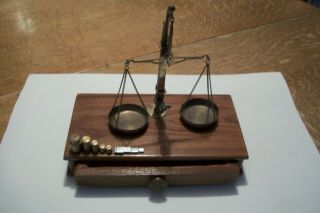 Small Portable Vintage Gold Apothecary Scale With Weights