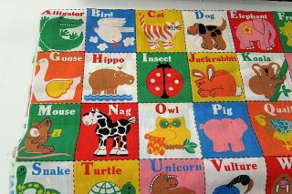 Vtg Childrens Abc Animal Block Fabric 4 Yards Novelty Juvenile Print