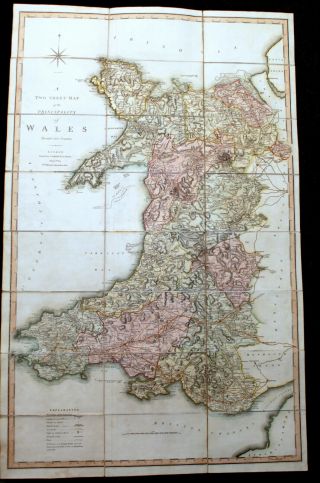Large Georgian Antique Map Of Wales By C Smith,  1804 With Slip Case