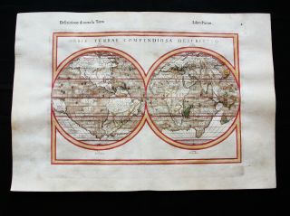 1599 Ptolemy - Orbis Terrae Compendiosa Descriptio: World Map,  Planisphere Globe