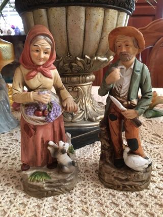 Vintage Home Interior Set Of Old Man And Woman Framer Figurines 8 - 1/2” Tall