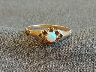 Antique Victorian 14k Yellow Gold Opal Flower Ring C1900 Size 7.  25