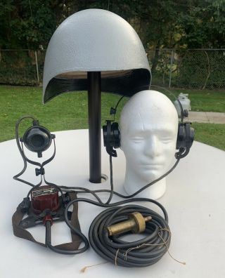 Wwii Navy Usn Mk2 Talker Flak Helmet With Headset And Microphone