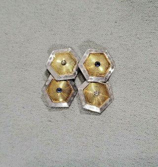 Tsv Antique 14k Gold Silvertone White & Blue Diamond Cufflinks Cuff Links 9.  6g
