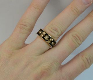1894 Victorian Heavy 15ct Gold Enamel & Seed Pearl Mourning Band Ring t0448 2