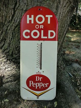 1960s 16 - 1/4 " X 6 - 3/8 " Dr.  Pepper Soda Advertising Thermostat Tin Sign