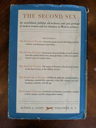 The Second Sex 1st/1st Edition US Simone de Beauvoir Vintage Hardcover 1953 HCDJ 3