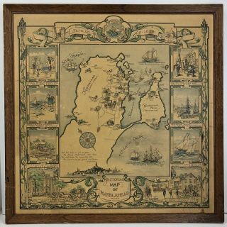 1929 Pictorial Map Of Marblehead Antique