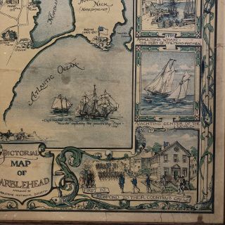 1929 Pictorial Map Of Marblehead Antique 3
