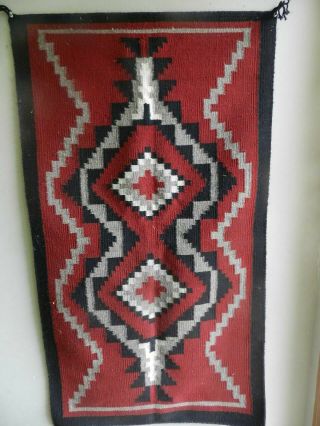 Fine Vintage Red Navajo Ganado Rug,  22 " X40 ",  From Estate