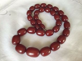Antique Cherry Faux Amber Faturan ? Bakelite Big Bead Necklace 1920s 87 Grams