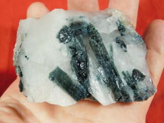 Deep Blue Tourmaline Crystals In A Big Quartz Matrix From Brazil 280gr E