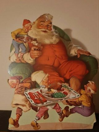 Vintage Christmas Coca Cola Santa Claus And Elves Cardboard Countertop Display