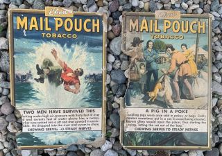 Pair Antique Lithograph Cardboard Mail Pouch Tobacco Advertisement