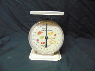 Vintage American Family Scale 0 - 25 Pounds White Color Metal Pictures Of Food Usa
