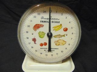 Vintage American Family Scale 0 - 25 pounds White color metal pictures of food USA 2