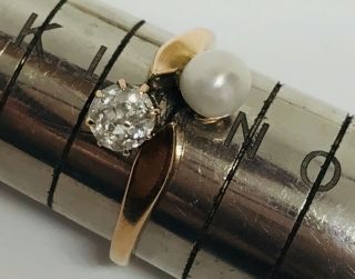 Antique Natural Pearl And Diamond Ring In 9ct Gold