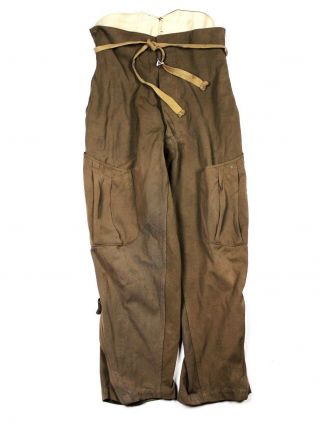 Japanese Wwii Pilot Summer Flight Pants Trousers Brown Cotton Strap