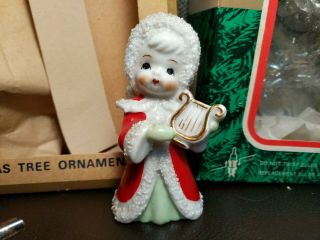 Vintage Christmas Spaghetti Trim Angel Playing The Harp Made In Japan 4 " Kitschy