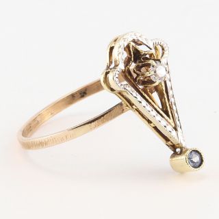 1920s Art Deco 14k Yellow Gold Platinum Diamond Sapphire Conversion Ring 0.  05ct 3