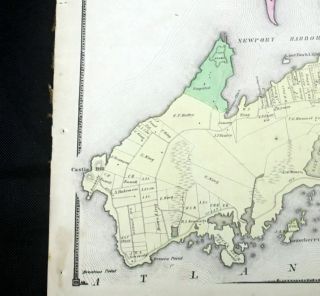 Antique 1870 D.  G.  Beers Atlas Hand Colored Map NEWPORT Rhode Island 3