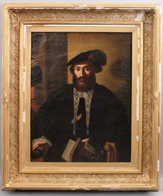 19thc Antique Explorer,  Amerigo Vespucci Portrait Oil Painting Aft Titian,  Nr