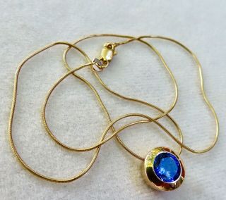 Bezel Set 1.  50 Ct.  Purple/blue Tanzanite 14k Gold Pendant Snake Chain Necklace