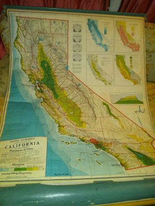 Vintage California Map A.  J.  Nystrom Ps 105 School Pull Down Roller Map Edge Wear