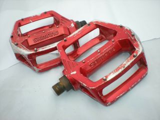 Old School Vintage Bmx Freestyle Shimano Dx Pedals Red 9/16th