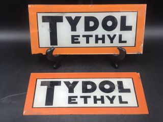 (2) Tydol Ethyl Gas Pump Ad Glass Signs Set