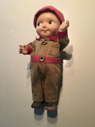 Antique Buddy Lee Doll.  Composition With Clothing,  Some Crazing On Head