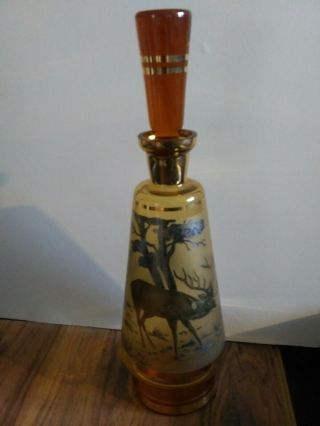 Vintage Elk Decanter Bottle Smoked Glass Amber With Stopper