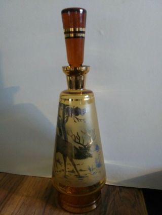 Vintage Elk Decanter Bottle Smoked Glass Amber with Stopper 2
