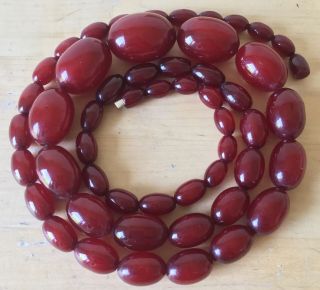 Large 91 Grams Graduated Antique Cherry Amber Bakelite Olive Bead Necklace
