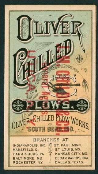 8 Panel Oliver Chilled Plow South Bend In Victorian Trade Card