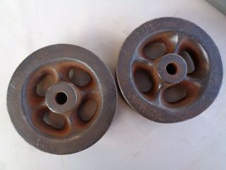 2 Vintage 4 1/2 " Industrial Machine Cast Iron Wheels/pulleys Only 2 Wheels