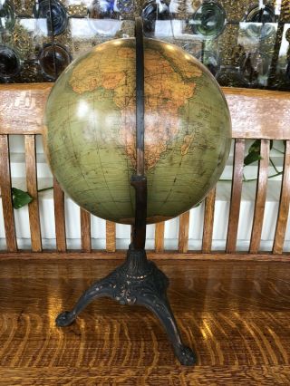 Antique 12 " Terrestrial Globe By W & A.  K.  Johnston On Cast Iron Base